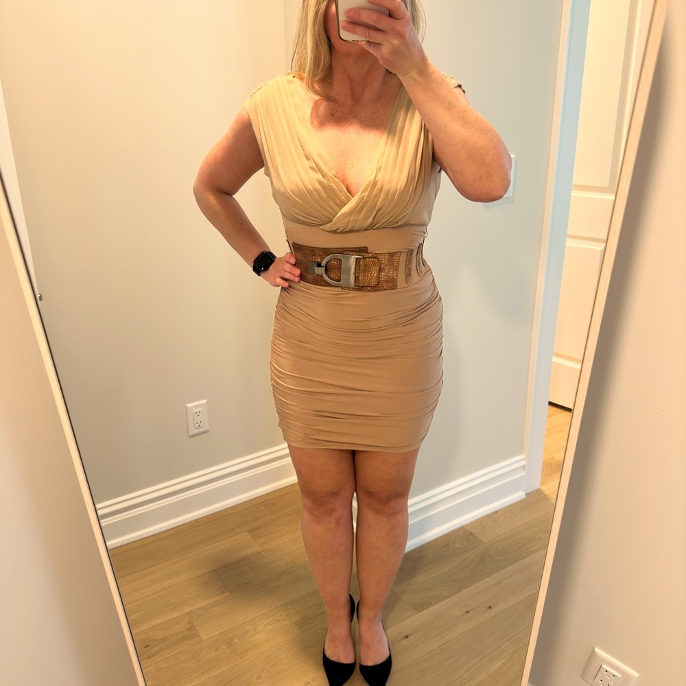Elegant Tan Ruched Dress